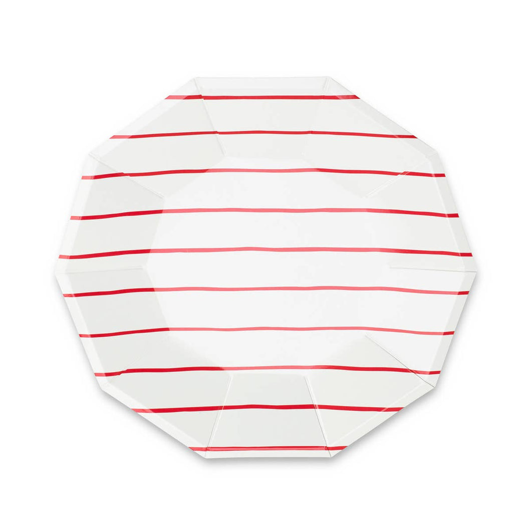 Frenchie Striped Large Plates - Candy Apple