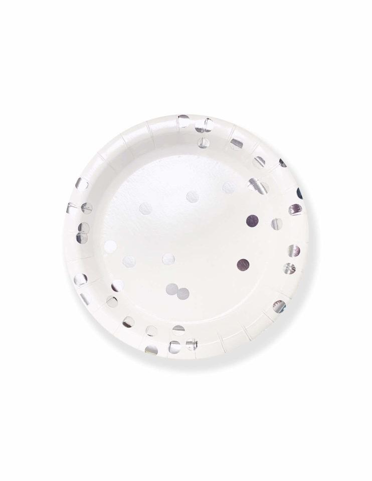 Party Plates (round silver) Polka dots